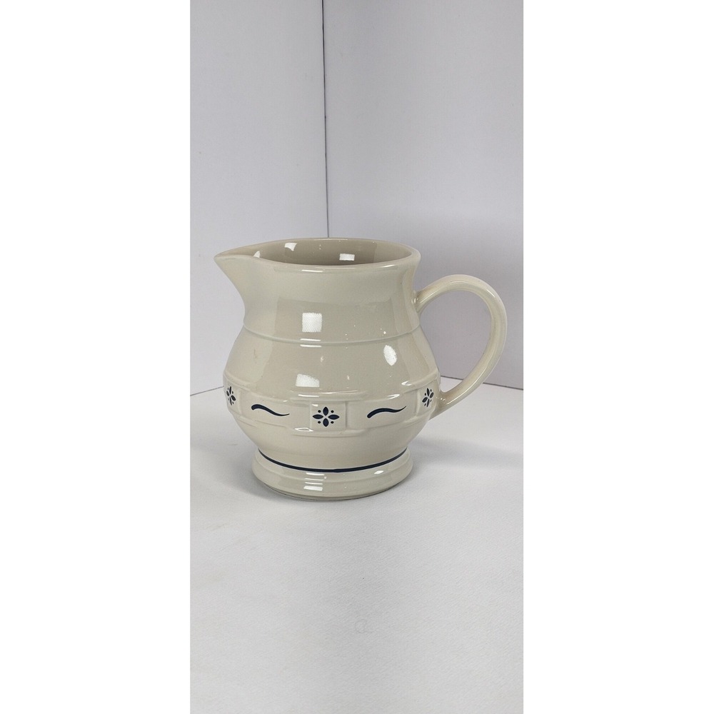 Longaberger Pottery Pitcher Woven Traditions Blue Spongeware Creamer USA